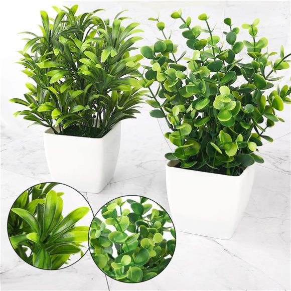 2pcs Small Fake Plants in White Planters Artificial Plants for Home Decor Indoor - Picture 5 of 6